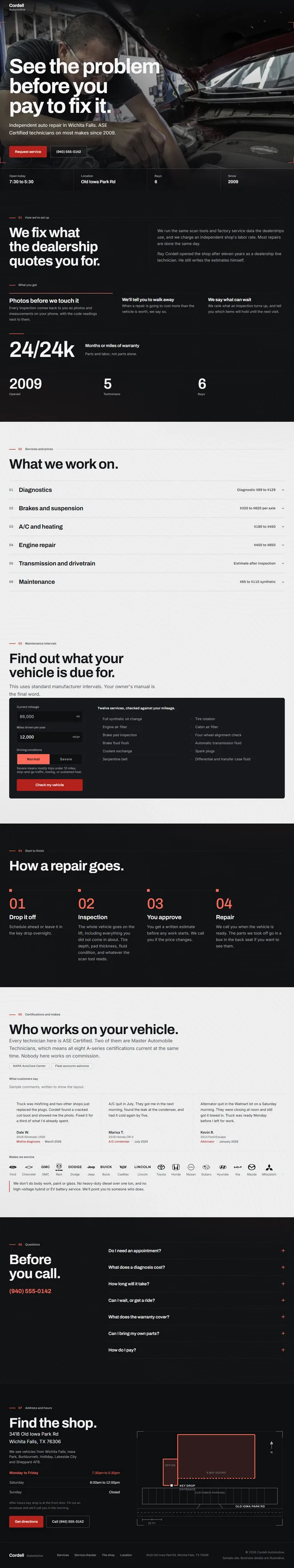 A sample website built for a fictional auto repair shop
