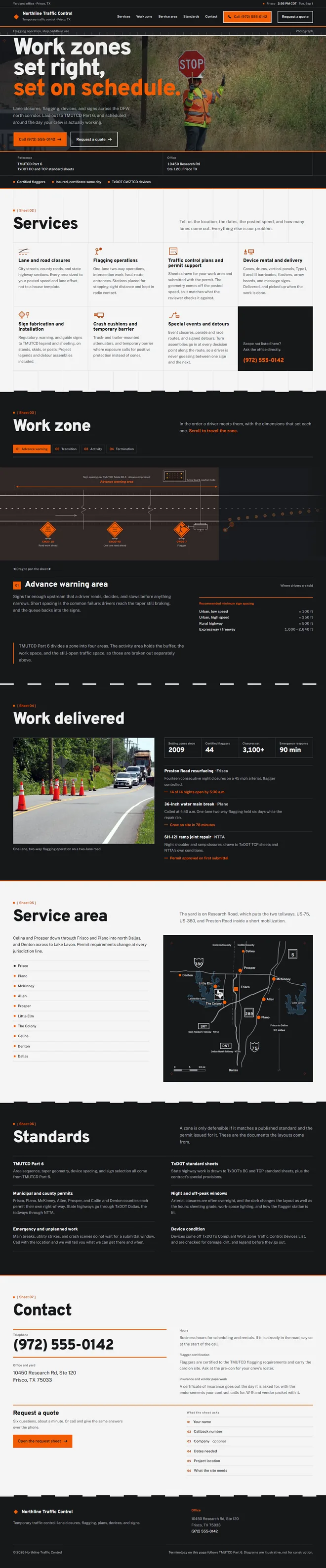 A sample website built for a fictional traffic control company